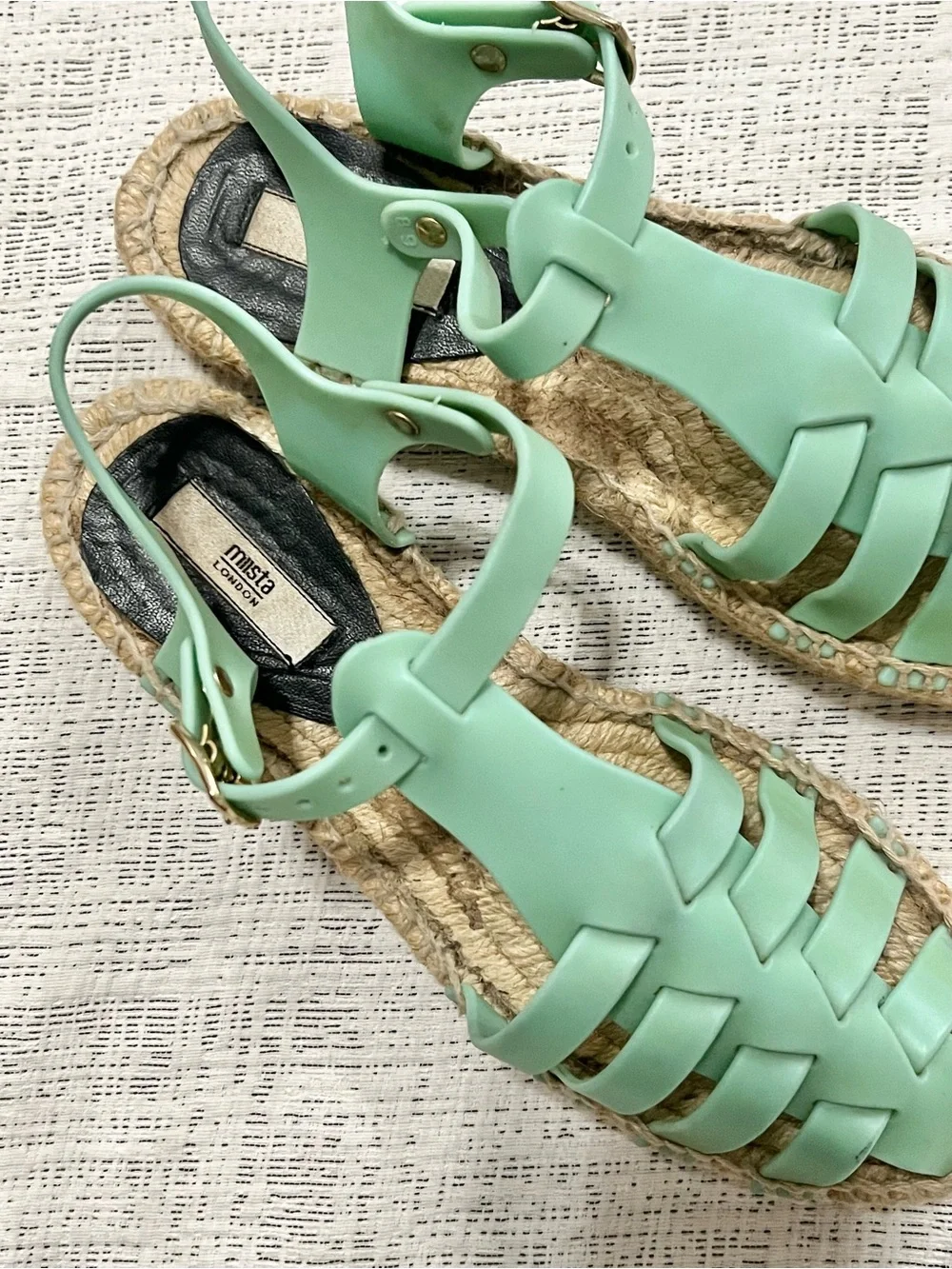 Miista Mint Green Woven Espadrille Sandals